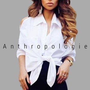 Anthropologie Maeve tie front button down top